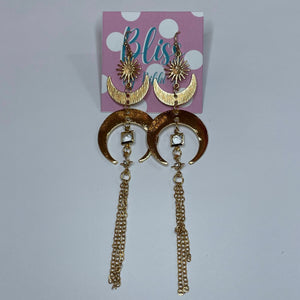 Horn, Starburst, and Chains Statement Earrings