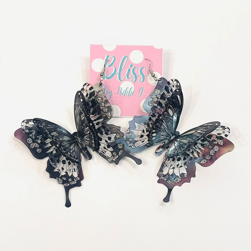 Black and White Butterfly 3D Statement Earrings