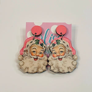 Retro Santa Wooden Statement Earrings- More Styles Available!