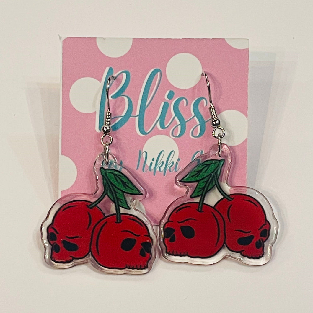 Skull Cherries Illustrated Statement Earrings