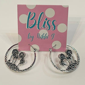 Silver Mushroom Hoop Statement Earrings