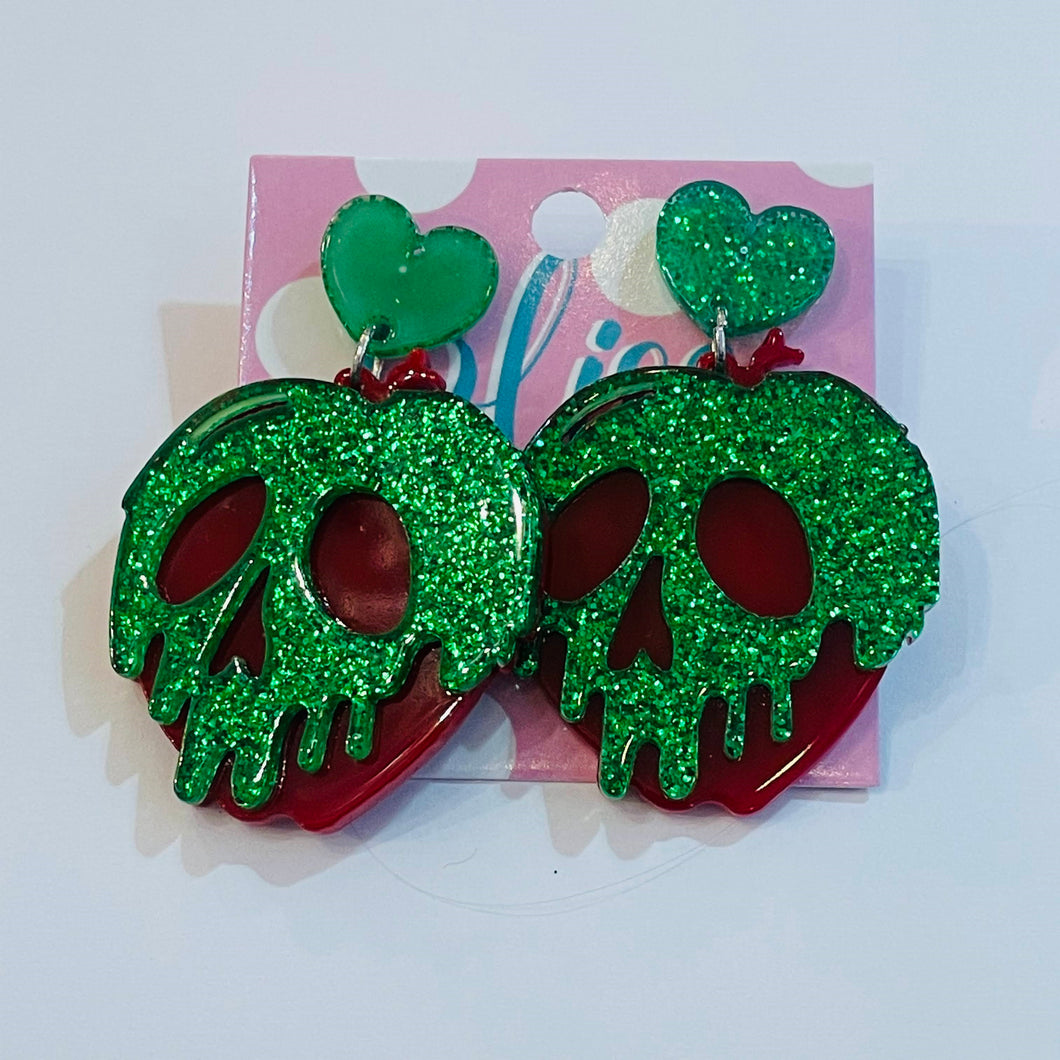 Green Glitter Baby Poison Apple Acrylic Statement Earrings