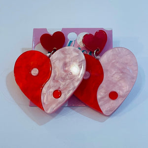 Yin Yang Heart Acrylic Statement Earrings