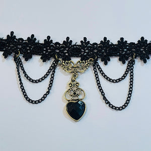 Black Queen of Hearts Velvet Ribbon Choker Necklace