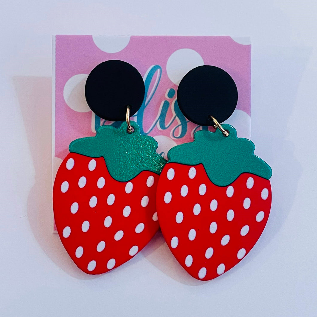 Sweet Seeded Strawberry Acrylic Statement Earrings