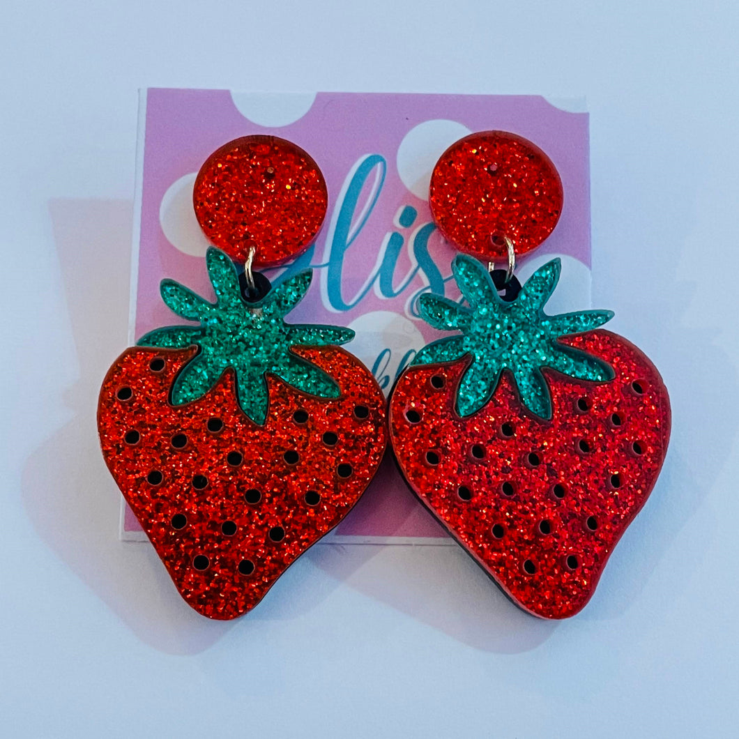 Baby Glitter Strawberry Acrylic Statement Earrings