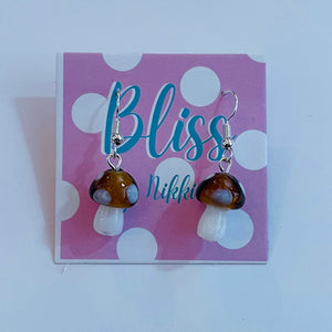 Brown Glass Mushroom Statement Earrings