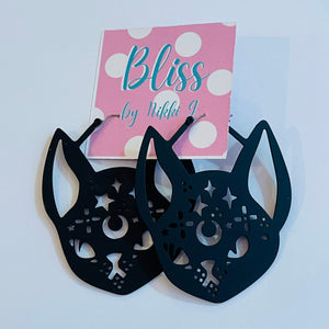 Mystical Moon Cat Plug Hoop Statement Earrings