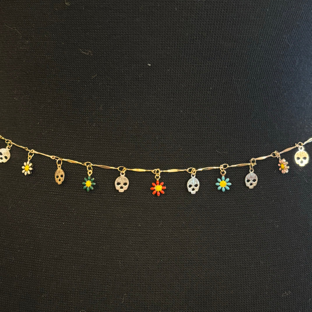 Mini Skulls amd Flowers Waist Chain Belt
