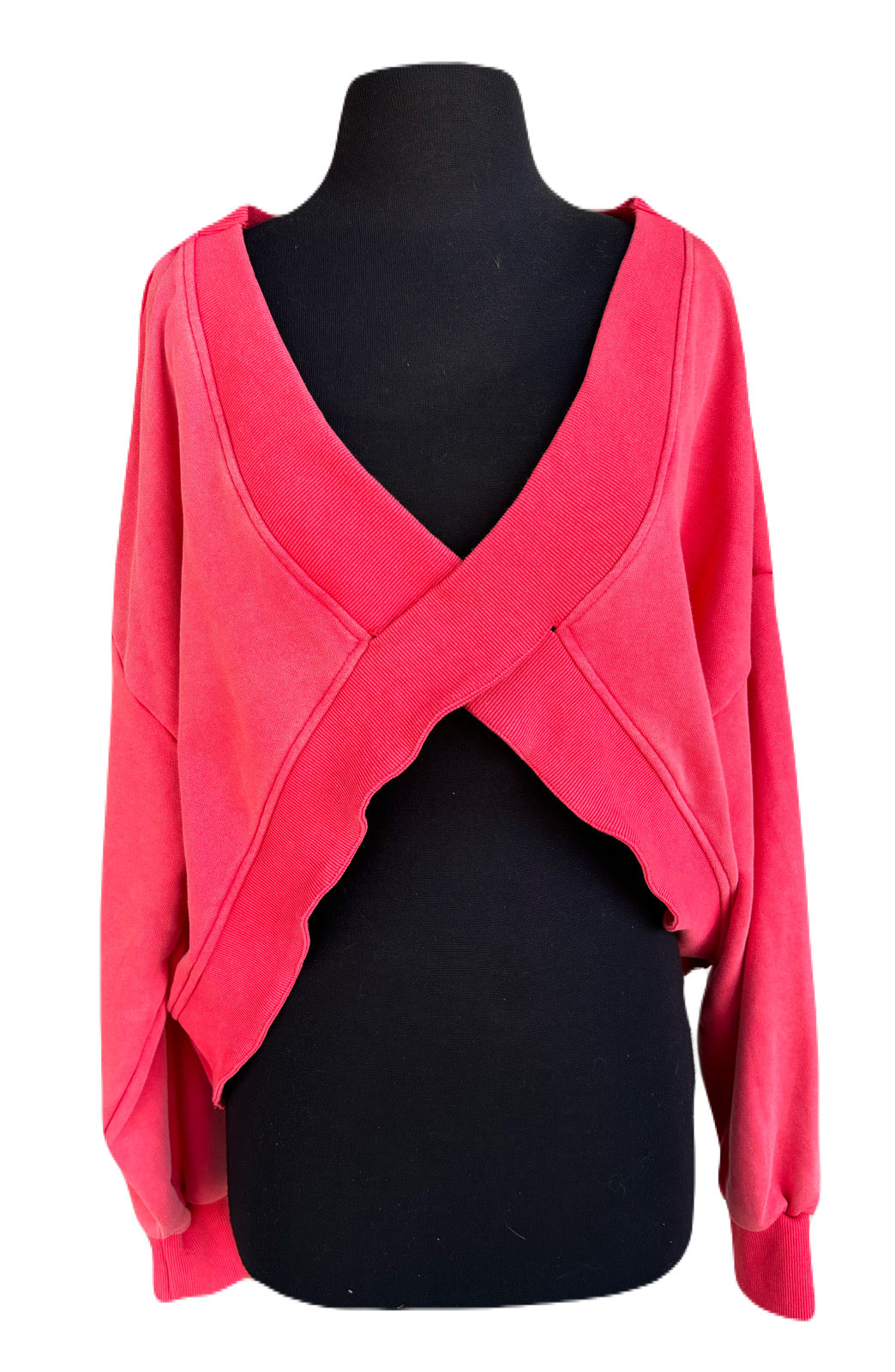 Pink Oversize V-Neck Cut Out Rib Band Sweater