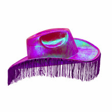 Load image into Gallery viewer, Purple Metallic Cowbow Hat with Fringe
