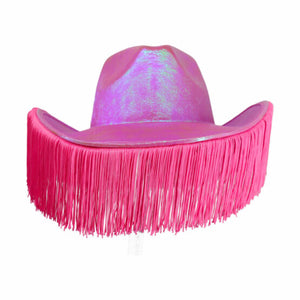 Pink Metallic Cowbow Hat with Fringe