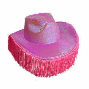 Pink Metallic Cowbow Hat with Fringe