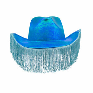 Turquoise Metallic Cowbow Hat with Fringe