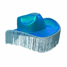 Load image into Gallery viewer, Turquoise Metallic Cowbow Hat with Fringe
