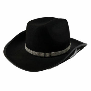 Black Cowboy Hat with Stars and Rhinestone Chain