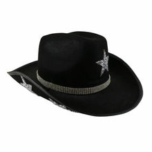 Load image into Gallery viewer, Black Cowboy Hat with Stars and Rhinestone Chain
