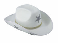 White Cowboy Hat with Stars and Rhinestone Chain