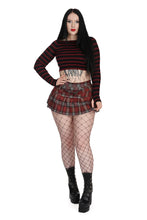 Load image into Gallery viewer, Burgundy and Black Striped Cropped Jumper
