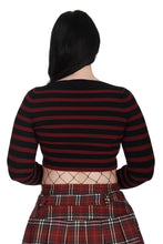 Load image into Gallery viewer, Burgundy and Black Striped Cropped Jumper
