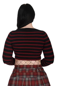Burgundy and Black Striped Cropped Jumper