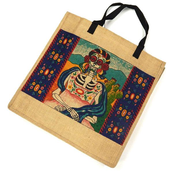 Sugar Skull Woman Jute Tote Bag