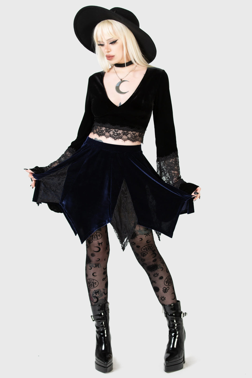 Lester Velvet and Lace Petal Mini Skirt