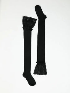Black Lace Trimmed Knee High Socks