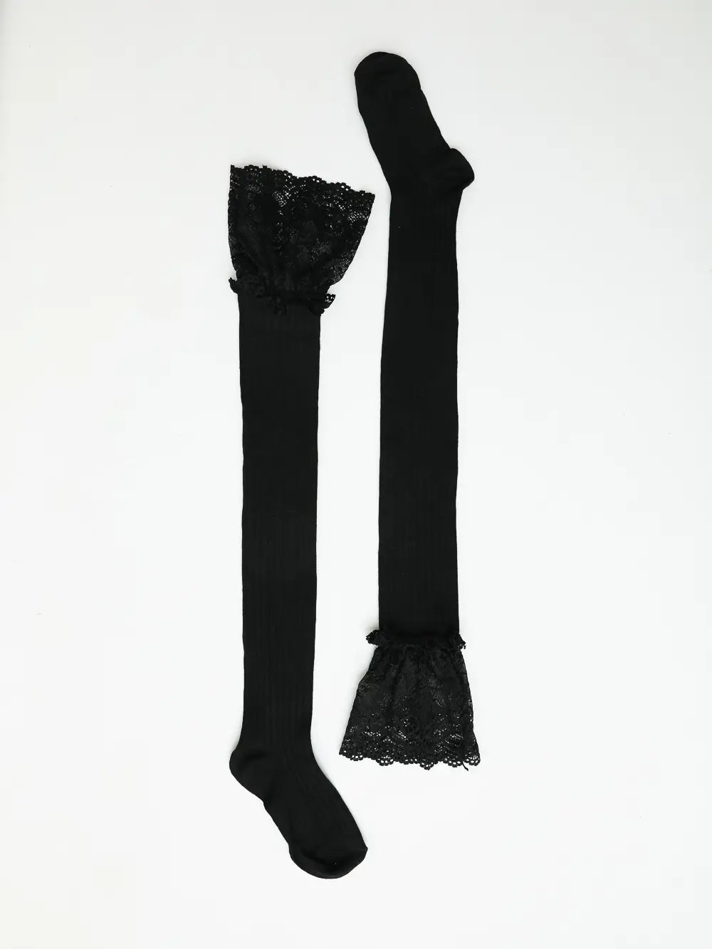 Black Lace Trimmed Knee High Socks