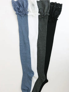 Black Lace Trimmed Knee High Socks