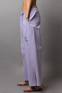 Lavender Distressed Denim Wide Leg Pants