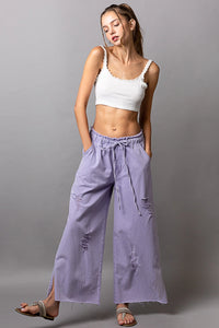 Lavender Distressed Denim Wide Leg Pants