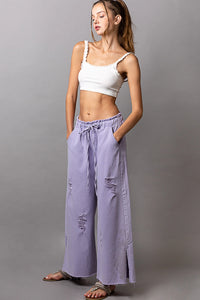 Lavender Distressed Denim Wide Leg Pants