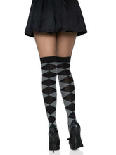 Load image into Gallery viewer, Gray Argyle Over the Knee Socks
