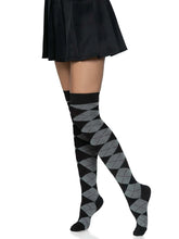 Load image into Gallery viewer, Gray Argyle Over the Knee Socks
