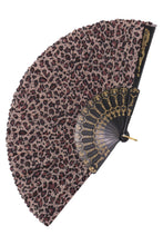 Load image into Gallery viewer, Leopard print fan with black and gold accents on a white background

