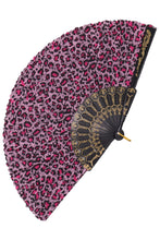 Load image into Gallery viewer, Handheld fan with pink leopard print cover and black frame on a white background
