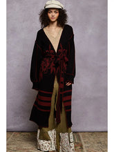 Load image into Gallery viewer, Black and Red Floral Pattern Open Long Cardigan
