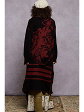 Load image into Gallery viewer, Black and Red Floral Pattern Open Long Cardigan
