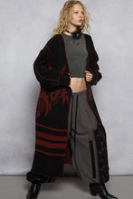 Load image into Gallery viewer, Black and Red Floral Pattern Open Long Cardigan
