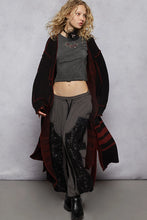 Load image into Gallery viewer, Black and Red Floral Pattern Open Long Cardigan
