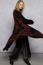 Load image into Gallery viewer, Black and Red Floral Pattern Open Long Cardigan
