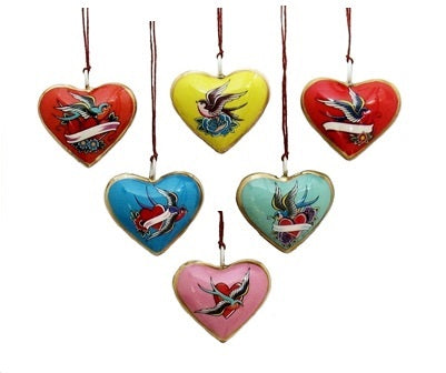 Lovebird Traditional Tattoo Heart Glass Heart Ornament- More Styles Available!