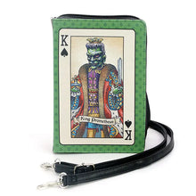 Load image into Gallery viewer, Green wallet with King of Spades design featuring a colorful character on a white background
