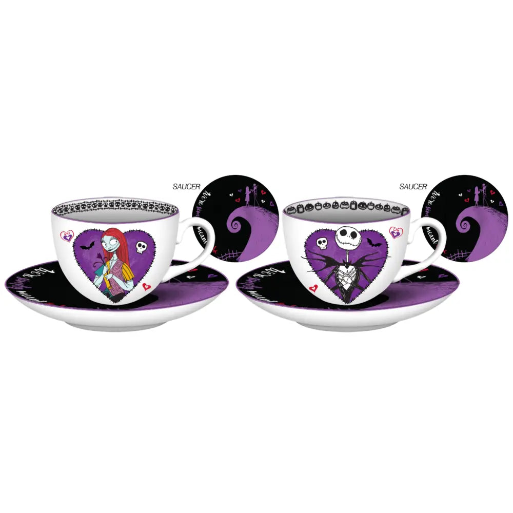 Nightmare Before Christmas Jack and Sally Hearts Tea Cups Set