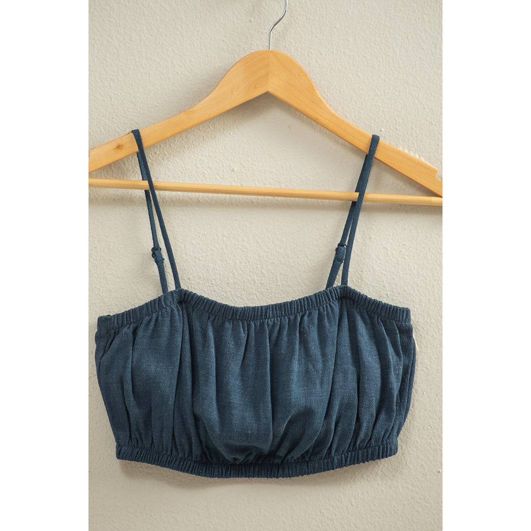 Navy Spaghetti Strap Bandeau Crop Top