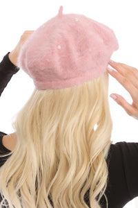 Pink Pearls Angora Fashion Beret