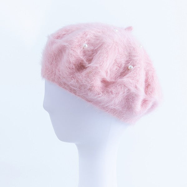 Pink Pearls Angora Fashion Beret