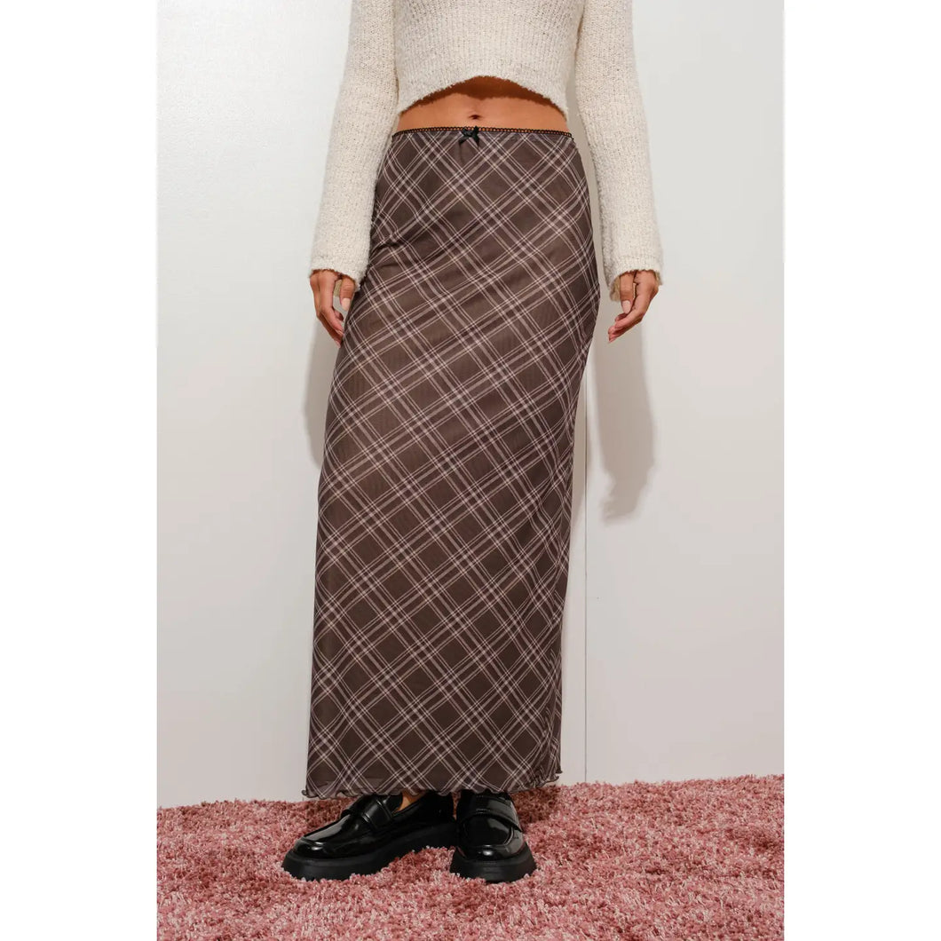 Plaid Mesh Grunge Maxi Skirt