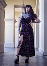 Load image into Gallery viewer, Lunar Goddess Purple Bats and Moons Velvet Burnout Slip Dress
